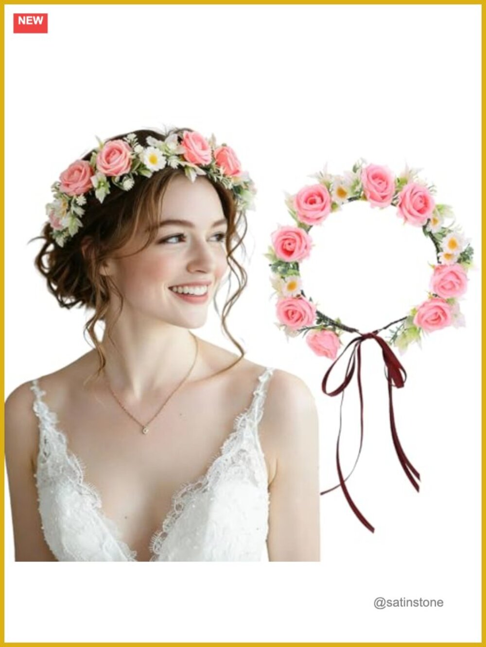 Pink Flower Crown Headband Floral Headpiece for Women Fairy Cosplay